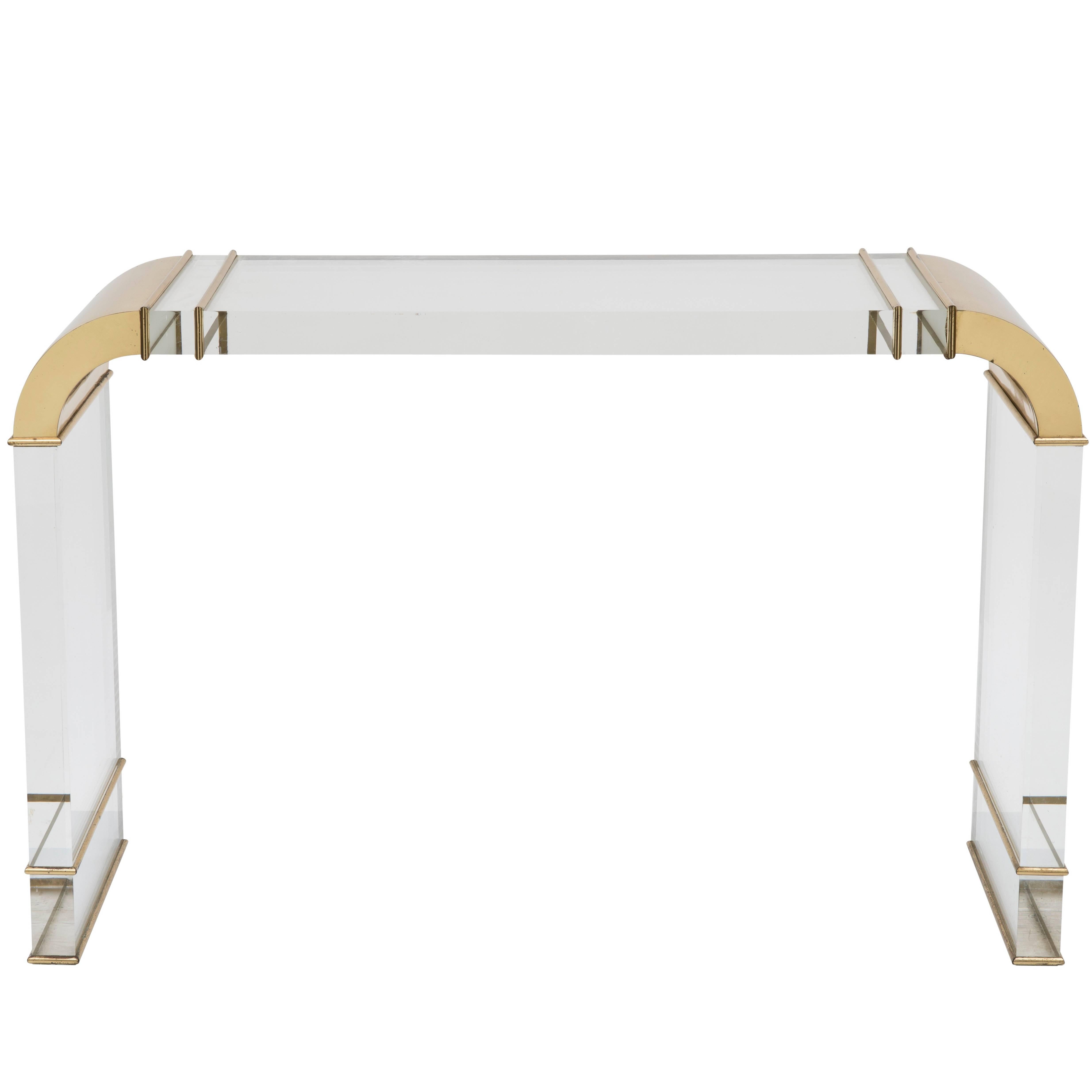 Heffner Console in Acrylic and Brass For Sale