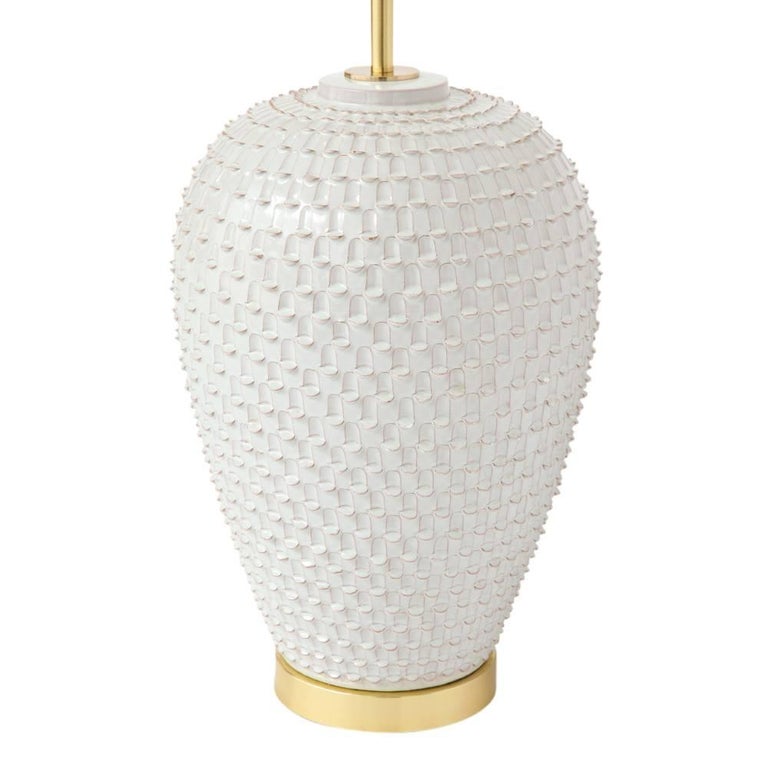 Hegnetslund Lamp, Ceramic, White Textured Relief, Signed For Sale at 1stDibs