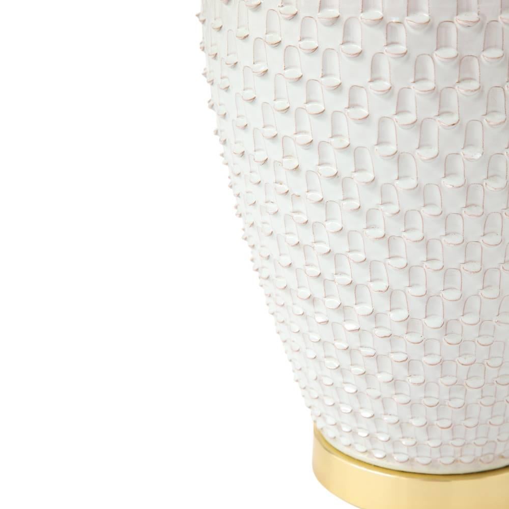 Danish Hegnetslund Lamp, Ceramic, White Textured Relief, Signed For Sale