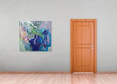 Baroque, 48 x 46 Abstract in Lush Blues, Greens, Pinks with Ornamental Details