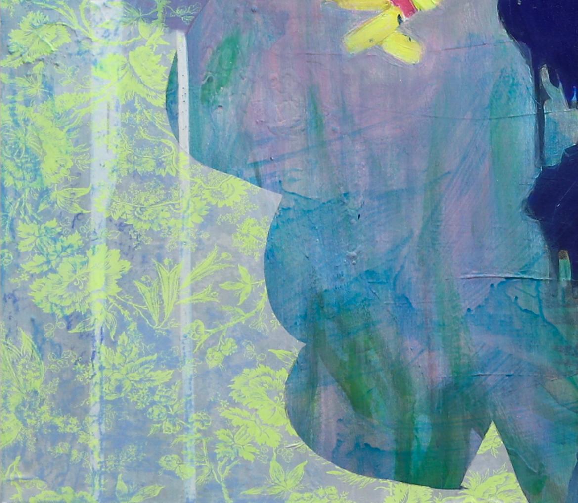 Barock, 48 x 46 Abstrakt in üppigen Blau-, Grün- und Rosatönen mit ornamentalen Details im Angebot 4