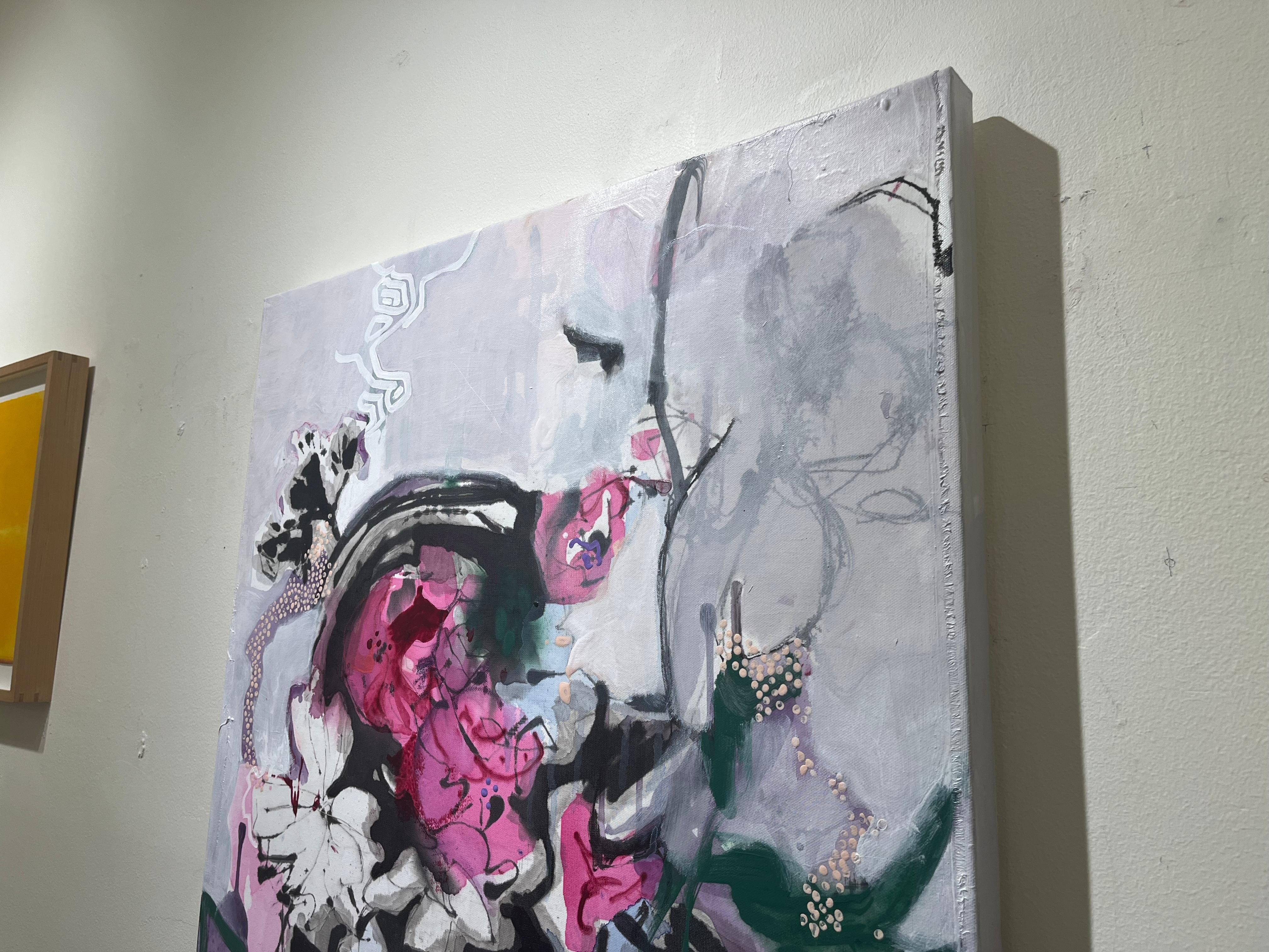 Claudias Geschenk, 30 x 24 in, abstrakte florale Mixed Media Malerei auf Leinwand (Zeitgenössisch), Painting, von Heide Follin