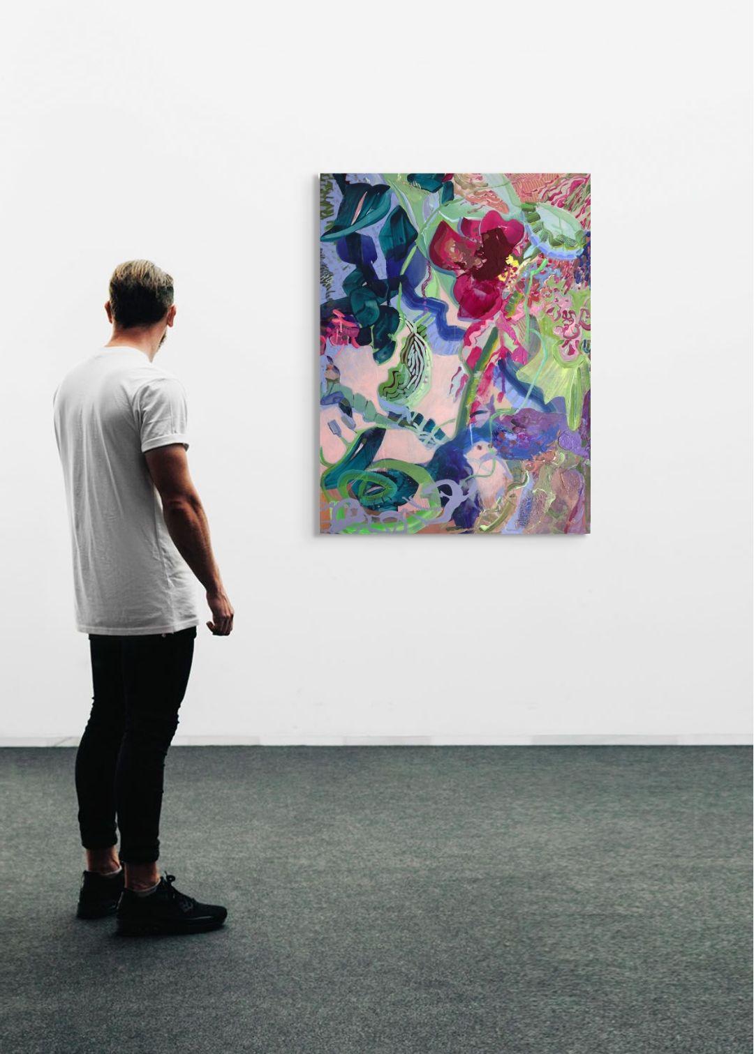 Rein botanisch,  40 x 30 in - Üppige abstrakte Multicolor-Blumenmalerei – Painting von Heide Follin
