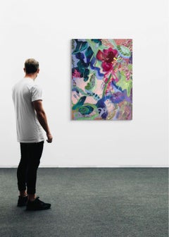 Puramente botanico,  40 x 30 pollici - Pittura floreale astratta multicolore