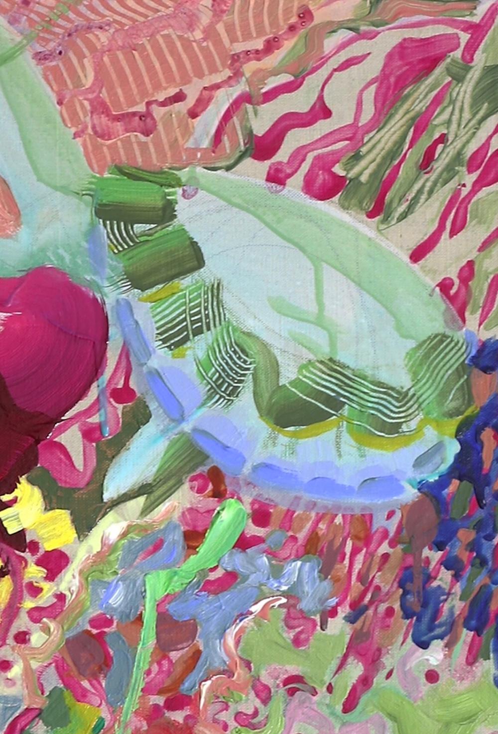 Rein botanisch,  40 x 30 in - Üppige abstrakte Multicolor-Blumenmalerei (Grau), Still-Life Painting, von Heide Follin