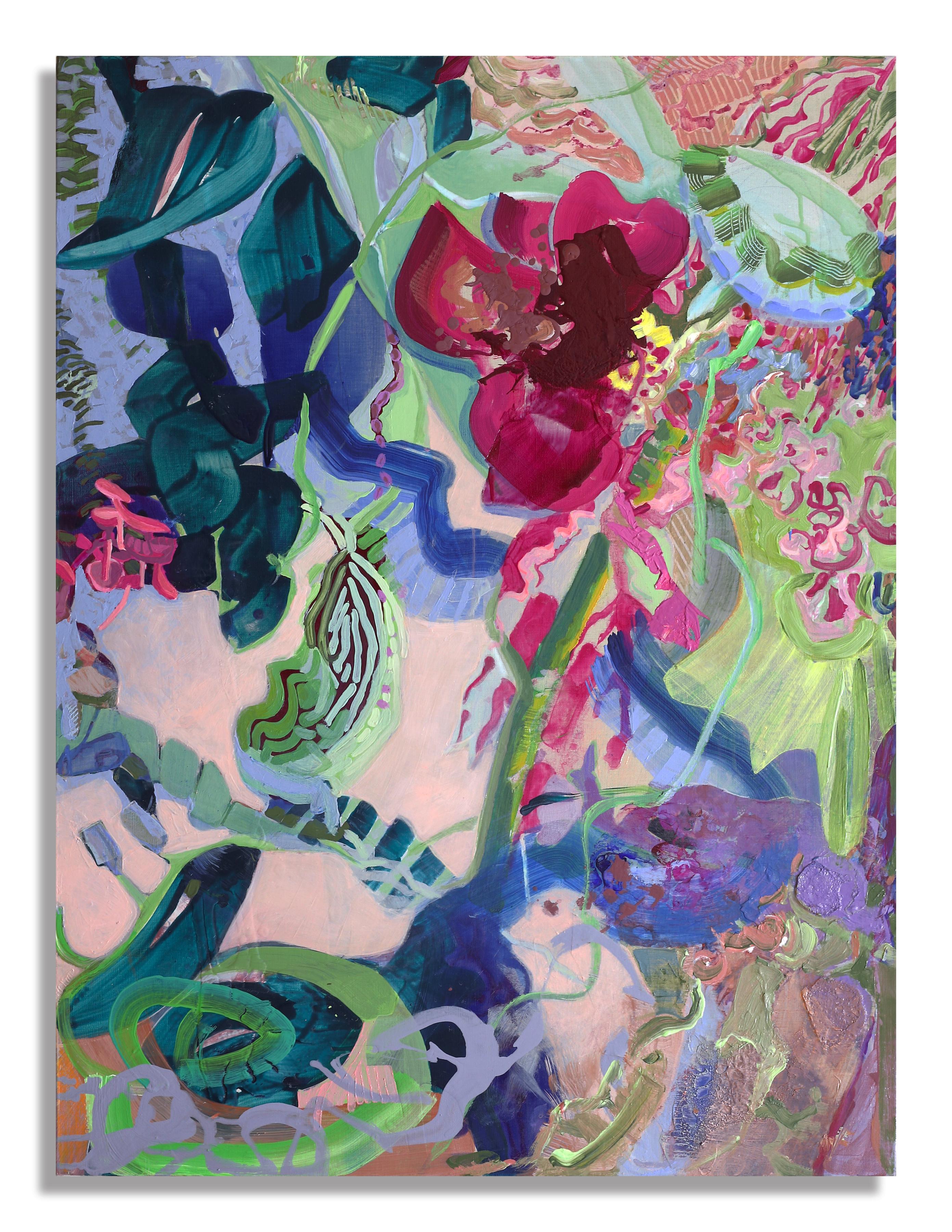 Rein botanisch,  40 x 30 in - Üppige abstrakte Multicolor-Blumenmalerei im Angebot 2