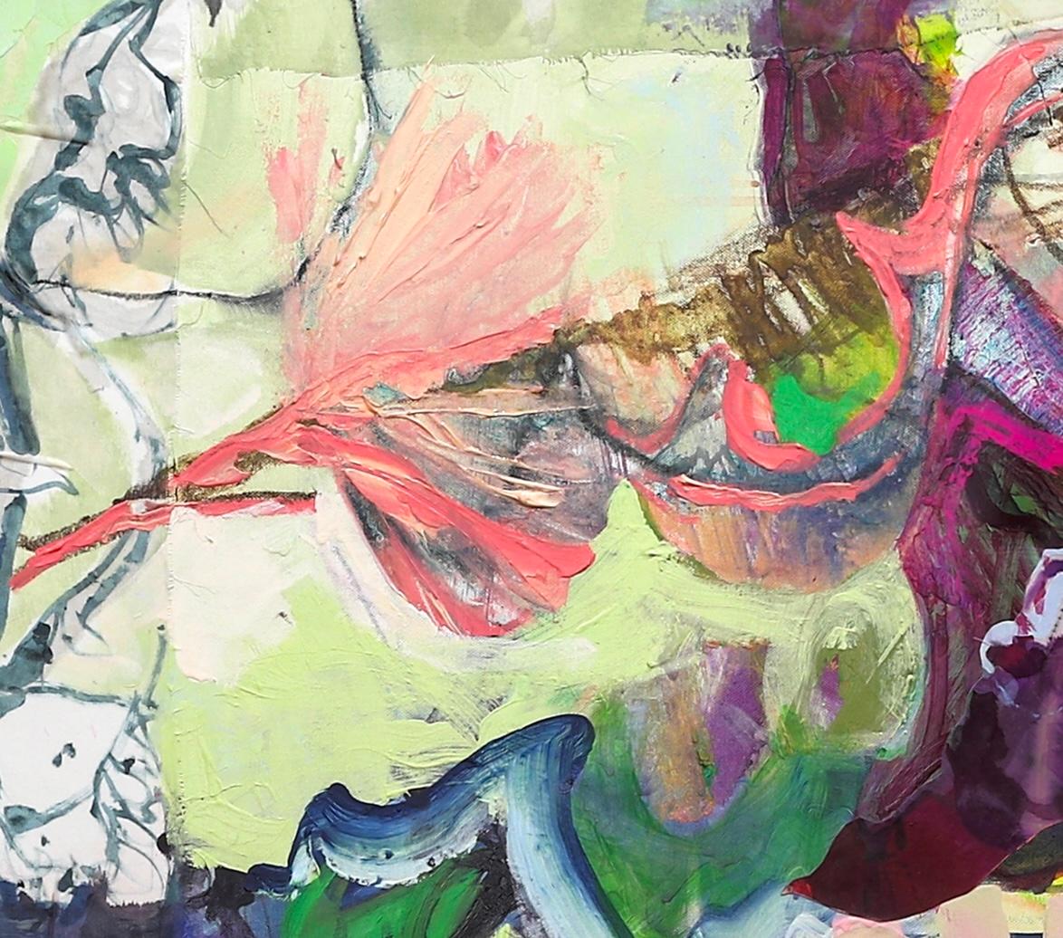 Tangled Vine, große lebendige abstrakte botanische Malerei, 50 x 52 in. (Grau), Abstract Painting, von Heide Follin