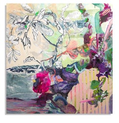 Tangled Vine, große lebendige abstrakte botanische Malerei, 50 x 52 in.