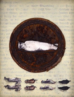 Assemblage in century old excavated book: 'Psychopomp'