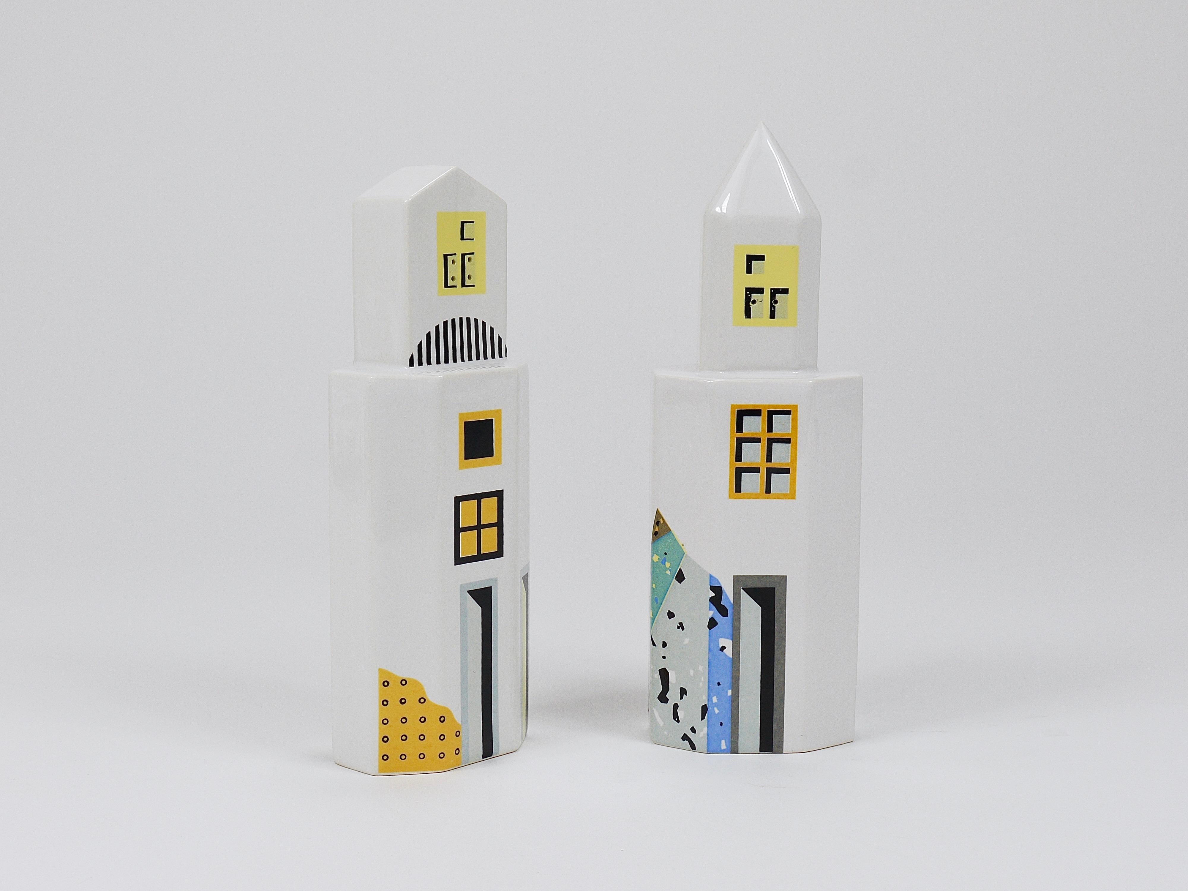 Heide Warlamis Salero Pimentero Rascacielos Postmoderno, Colección Viena 1990 Porcelana en venta