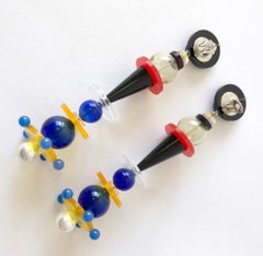 Heidi Abrahamson Blue Agate Glass and Acrylic Post Modernist Earrings