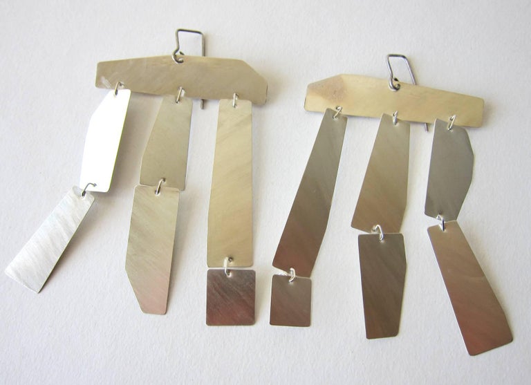 Modernist Heidi Abrahamson Brushed Sterling Silver Kinetic Earrings For Sale