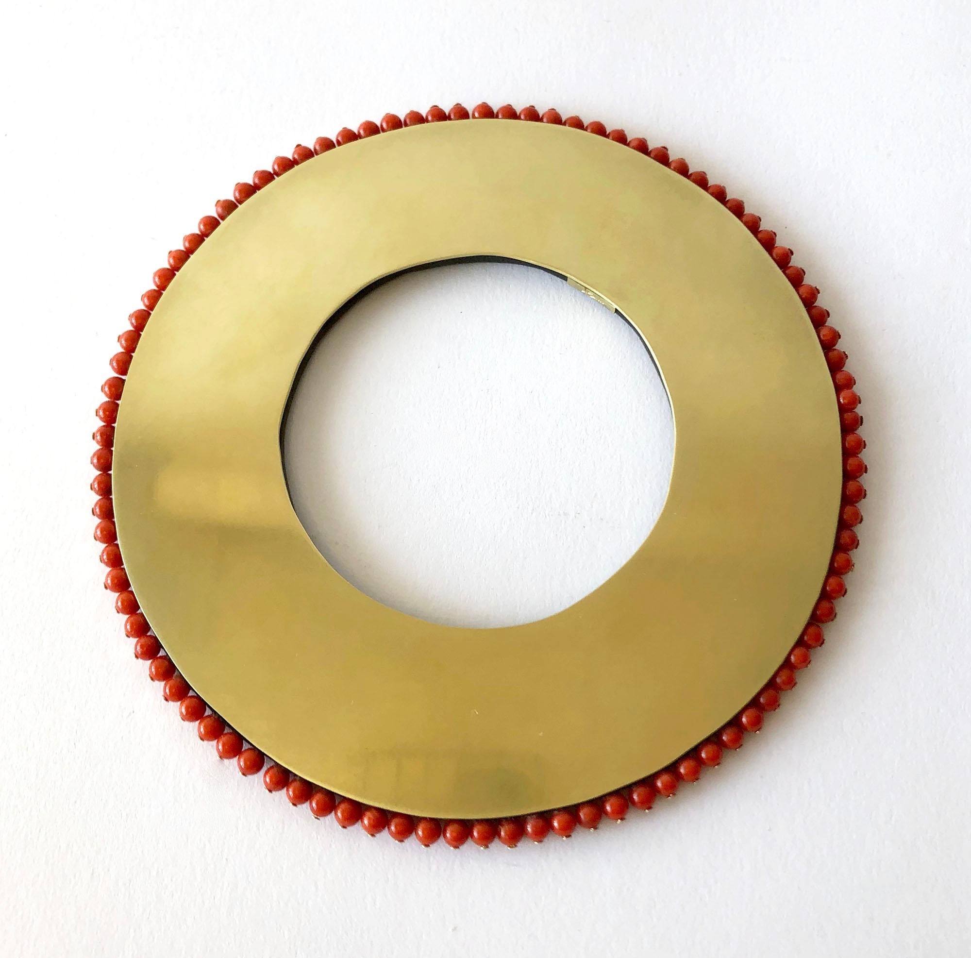 Artisan Heidi Abrahamson Coral Acrylic Brass Post Modernist Reversible Bangle Bracelet For Sale