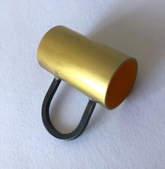 Heidi Abrahamson Golden Yellow Enameled Brass Sterling Silver Tube Ring