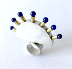 Heidi Abrahamson Lapis Lazuli Sterling Silver Brass Post Modernist Super Ring