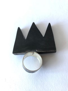 Heidi Abrahamson Oxidized Sterling Silver Basquiat Crown Ring