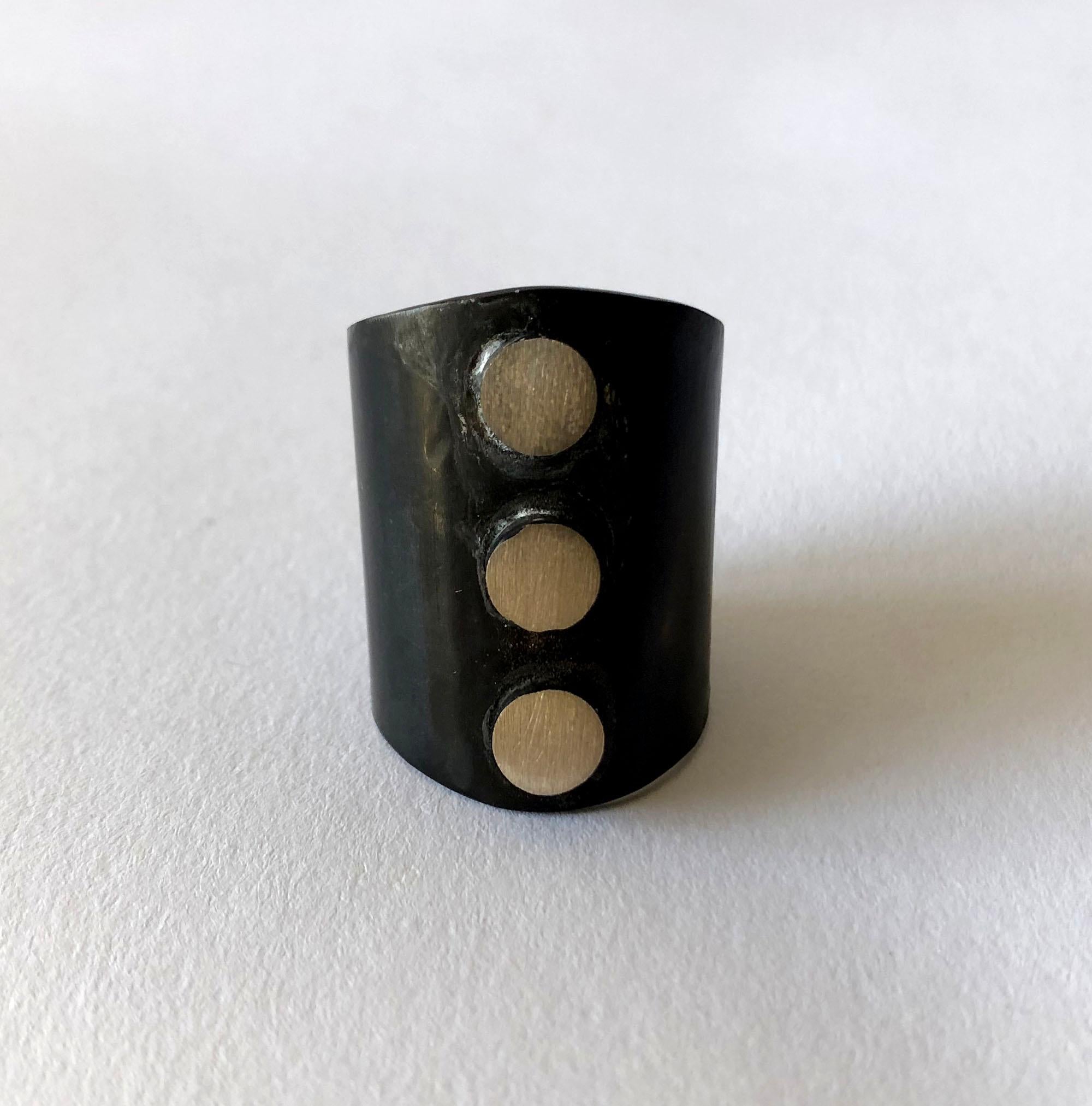 Oxidized sterling silver three dot post modern ring created by Heidi Abrahamson. Ring is a finger size 10.5 - 11 and measures 1.25