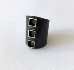 Heidi Abrahamson Oxidized Sterling Silver Modernist Three Square Ring