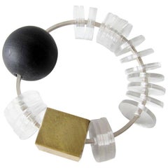 Heidi Abrahamson Sterling Silver Acrylic Brass Wood Kinetic Bracelet