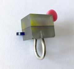 Heidi Abrahamson Sterling Silver Acrylic Cube Post Modernist Architectural Ring