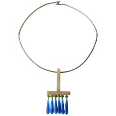 Heidi Abrahamson, collier pendentif moderne architectural en argent sterling et onyx bleu