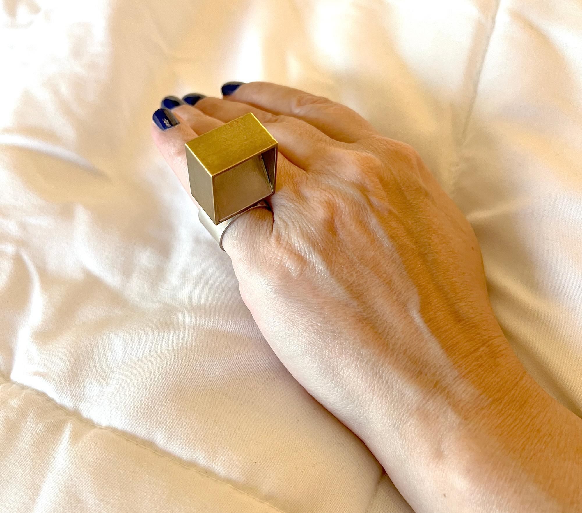 Heidi Abrahamson Sterling Silver Brass Cubist Geometric Ring 1