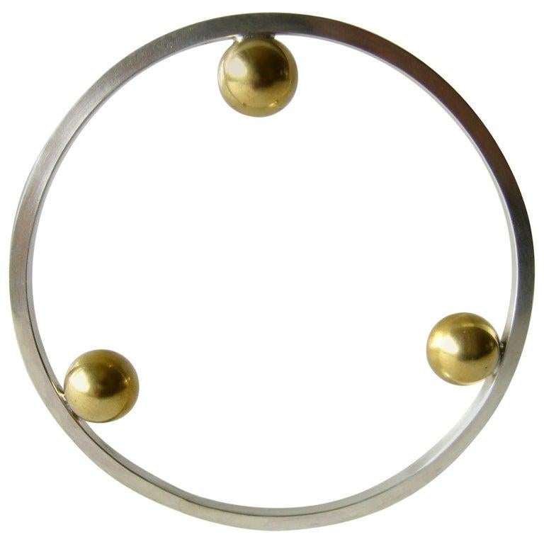 Modernist Heidi Abrahamson Sterling Silver Brass Postmodernist Style Bangle Bracelet For Sale