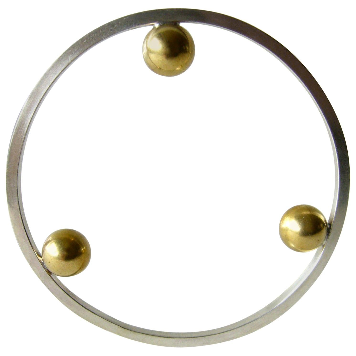 Heidi Abrahamson Sterling Silver Brass Postmodernist Style Bangle Bracelet For Sale