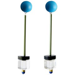 Heidi Abrahamson Boucles d'oreilles post-modernes en argent sterling, lapis et bakélite