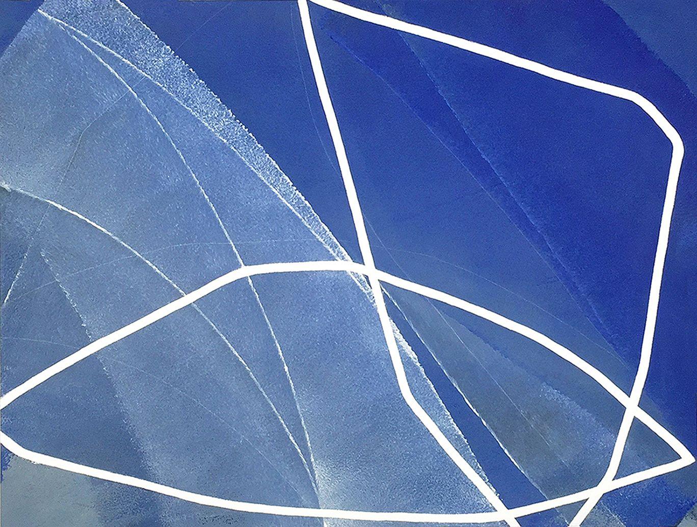 Abstract Painting di Heidi Carlsen-Rogers - Piuma (uccello azzurro) II, Pittura, Acrilico su carta