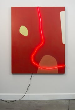 Orange Bind - large, bright, abstract acrylic and neon light element on canvas