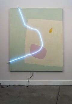 Swipe - large, bright, pastel, abstract acrylic and neon light element on canvas