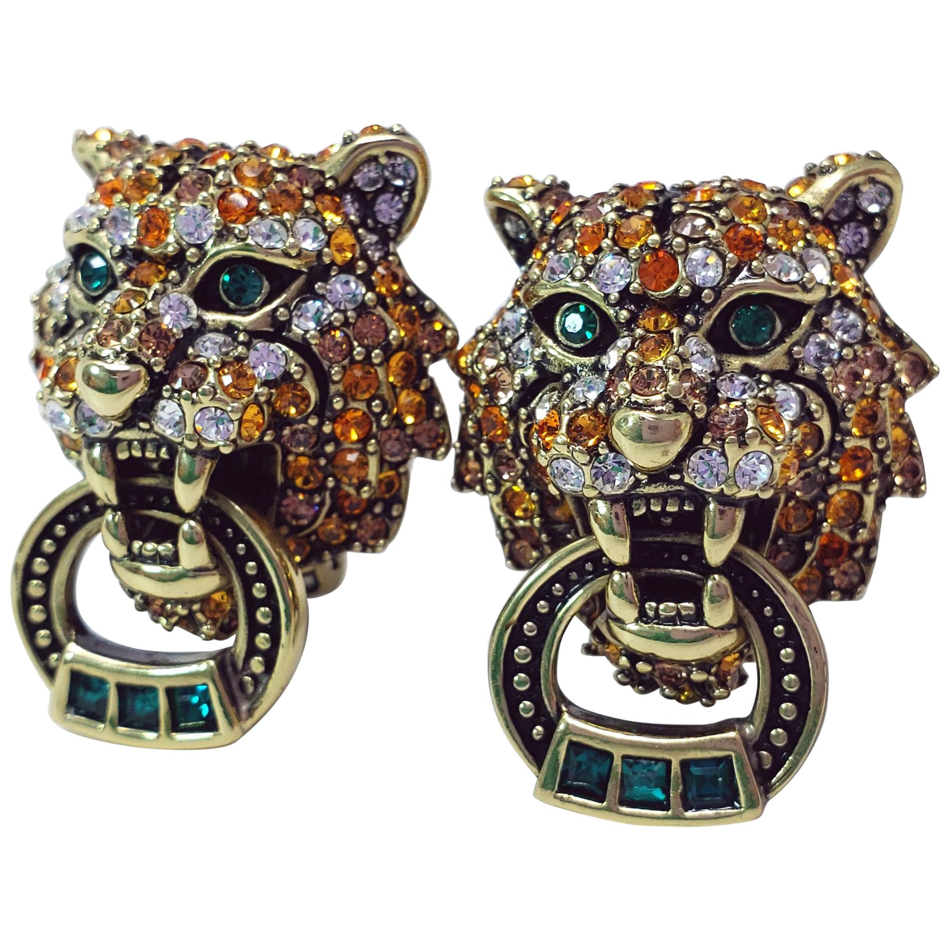 Heidi Daus "Animal Magic" Tiger Clip on Earrings