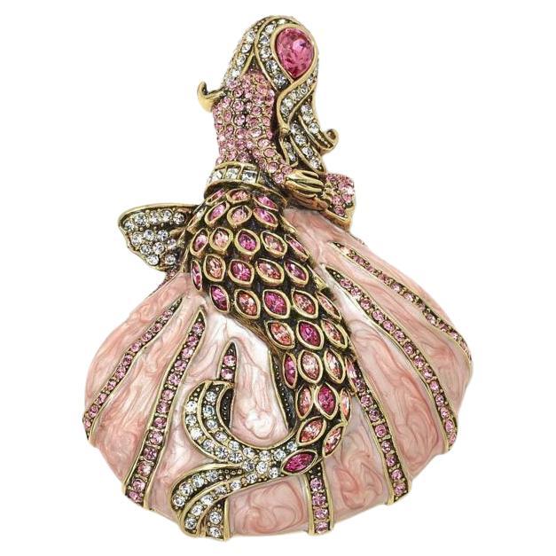 Heidi Daus Beauty from the Sea Enamel and Crystal Accented Mermaid Pin Brooch For Sale