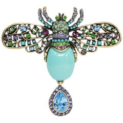 Heidi Daus Bee Jeweled Embellished Turquoise Cabochon and Crystal Pin Brooch