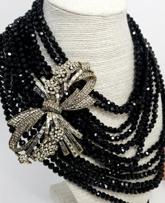 Heidi Daus Best in Bows Collana con collare a più fili, nero e cristalli trasparenti