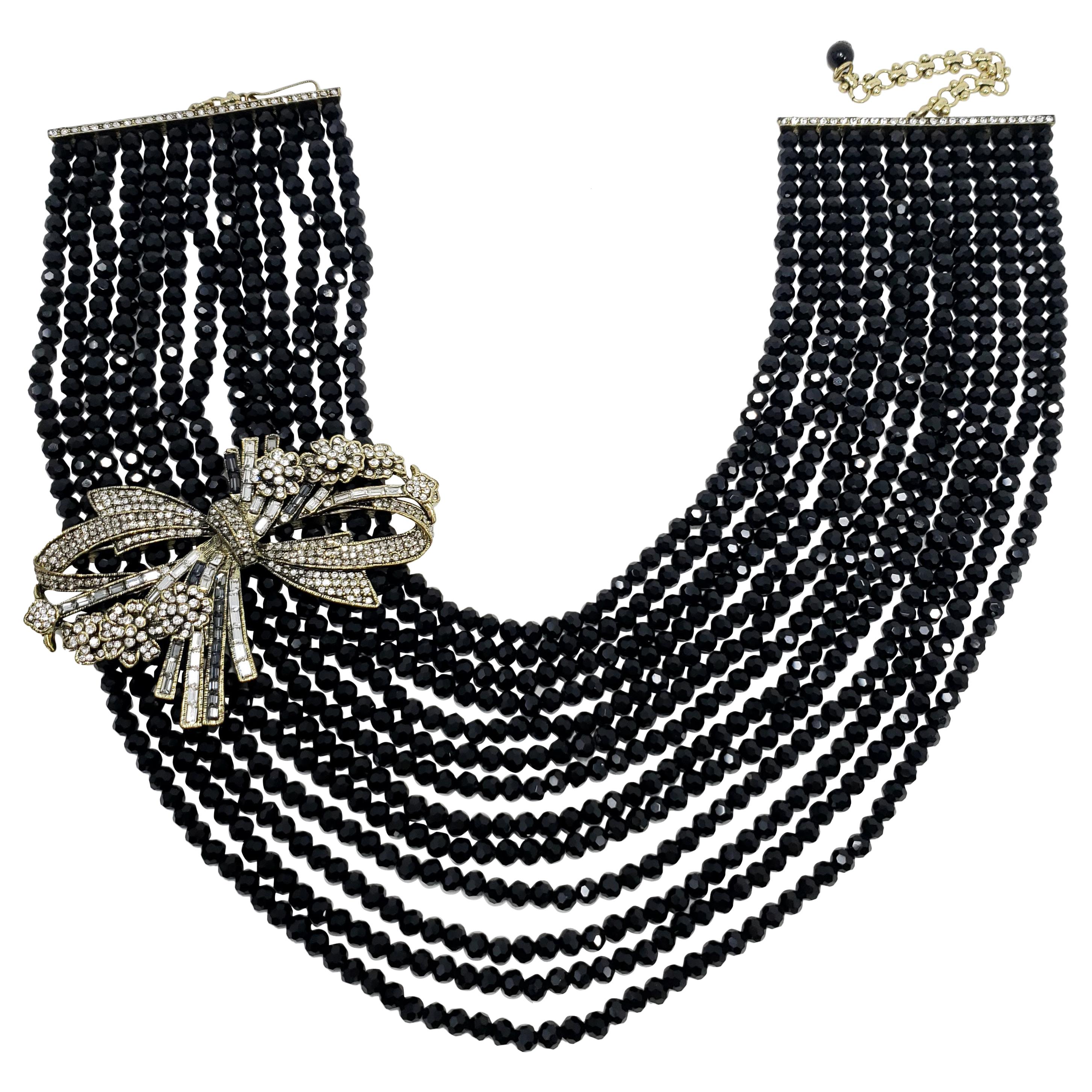 BLACK TONE CHAIN  NECKLACE WITH DROP RHINESTONE BOW DESIGN NECKLACE 