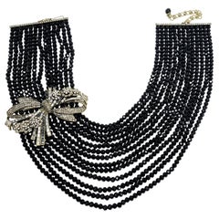 Heidi Daus Best in Bows Multi Strand Collar Necklace, Black and Clear Crystals