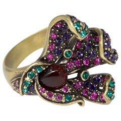 Heidi Daus Blooming Purple Crystal Flower Asymmetrical Cocktail Ring in Gold