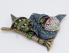 Heidi Daus "Broom Heidi" Pave Crystal Witch Pin, Brass Tone