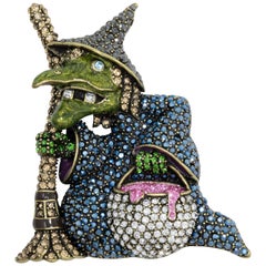 Heidi Daus "Broom Heidi" Pave Crystal Witch Pin, Brass Tone