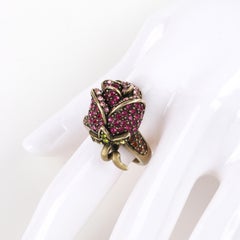 HEIDI DAUS c.2014 “Climbing Roses” Pink Green Swarovski Crystal Floral Rose Ring