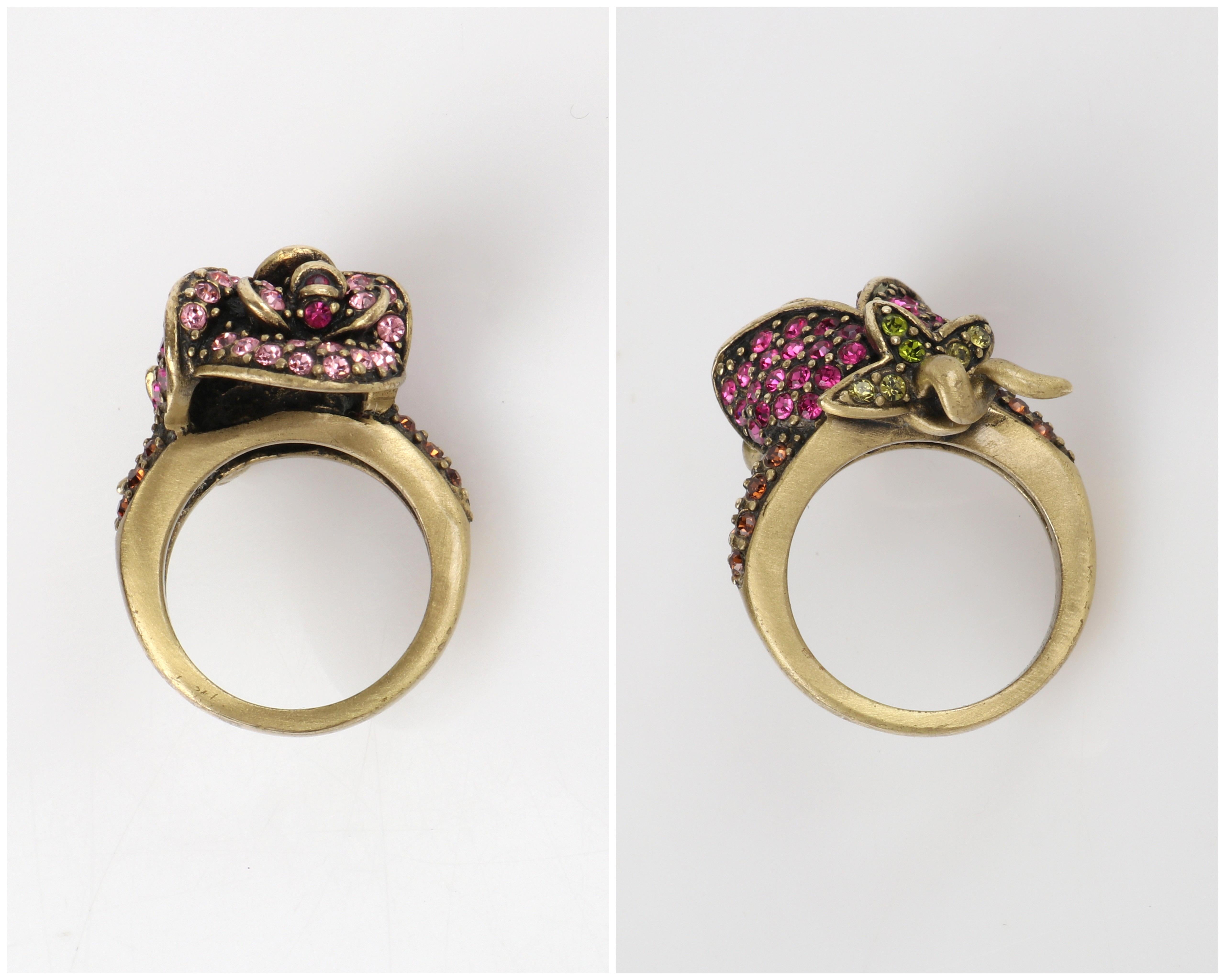 HEIDI DAUS c.2014 “Climbing Roses” Pink Green Swarovski Crystal Floral Rose Ring For Sale 1