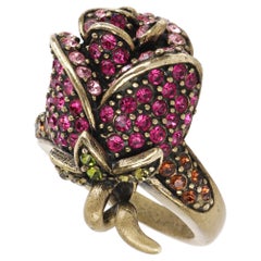 HEIDI DAUS c.2014 “Climbing Roses” Pink Green Swarovski Crystal Floral Rose Ring