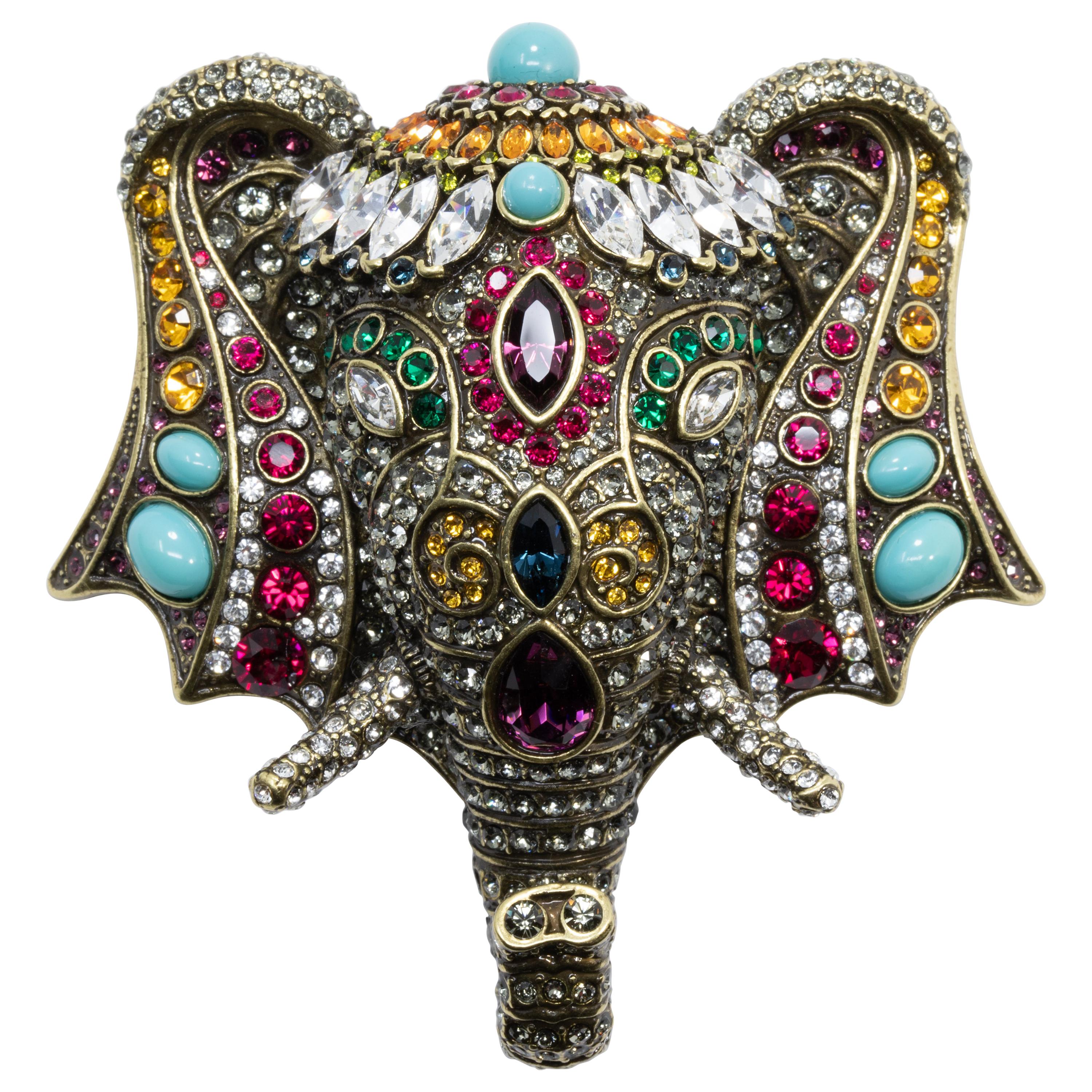 Heidi Daus Chic Sheik Jeweled Elephant Pin Brooch, Antique Brass Tone