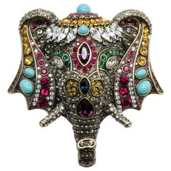 Heidi Daus Chic Sheik Jeweled Elephant Pin Brooch, Antique Brass Tone