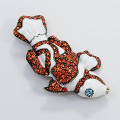 Heidi Daus Clownfish Pin Brooch, White and Orange, Crystals, Enamel, Brass Tone