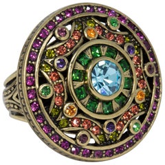 Heidi Daus Colorful Crystal Kaleidoscope Flower Cocktail Ring in Gold