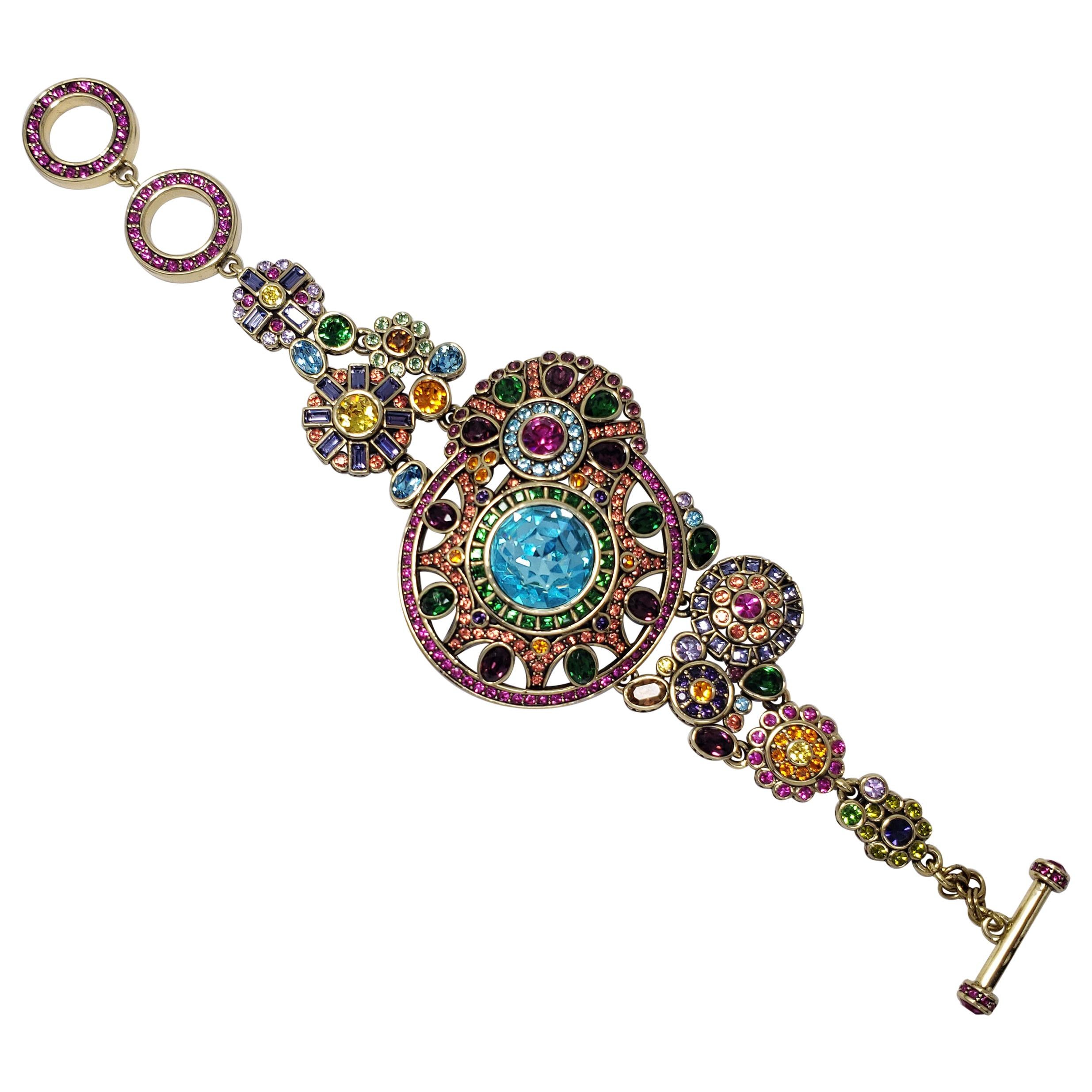 Heidi Daus Colorful Crystal Kaleidoscope Flower Link Bracelet, Toggle Clasp