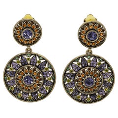 Retro Heidi Daus Colorful Crystal Kaleidoscope Round Clip On Dangle Earrings